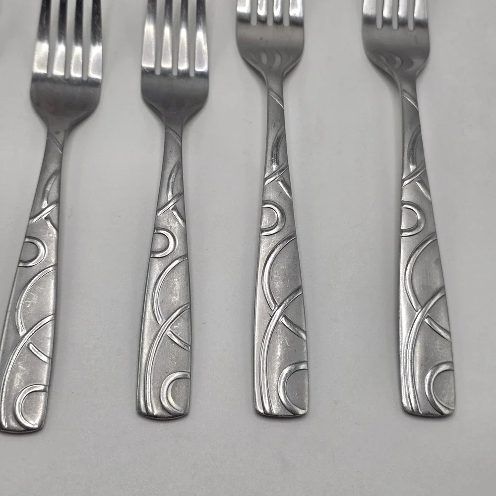 Cambridge Stainless Steel Fork Set 6pc Swirl Pattern Dinner Salad Flatware Set